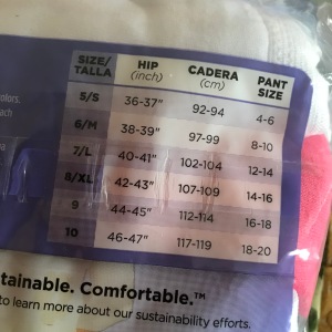 Sizing label on underwear package picture
